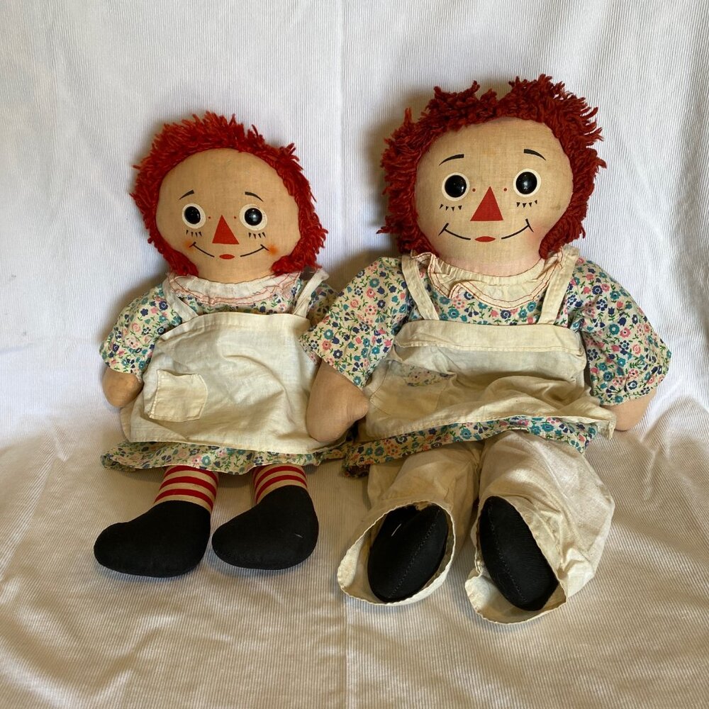 Vintage Knickerbocker Raggedy Ann Dolls Set – 16” & 18” – Original Classic Dolls - Picture 8 of 11